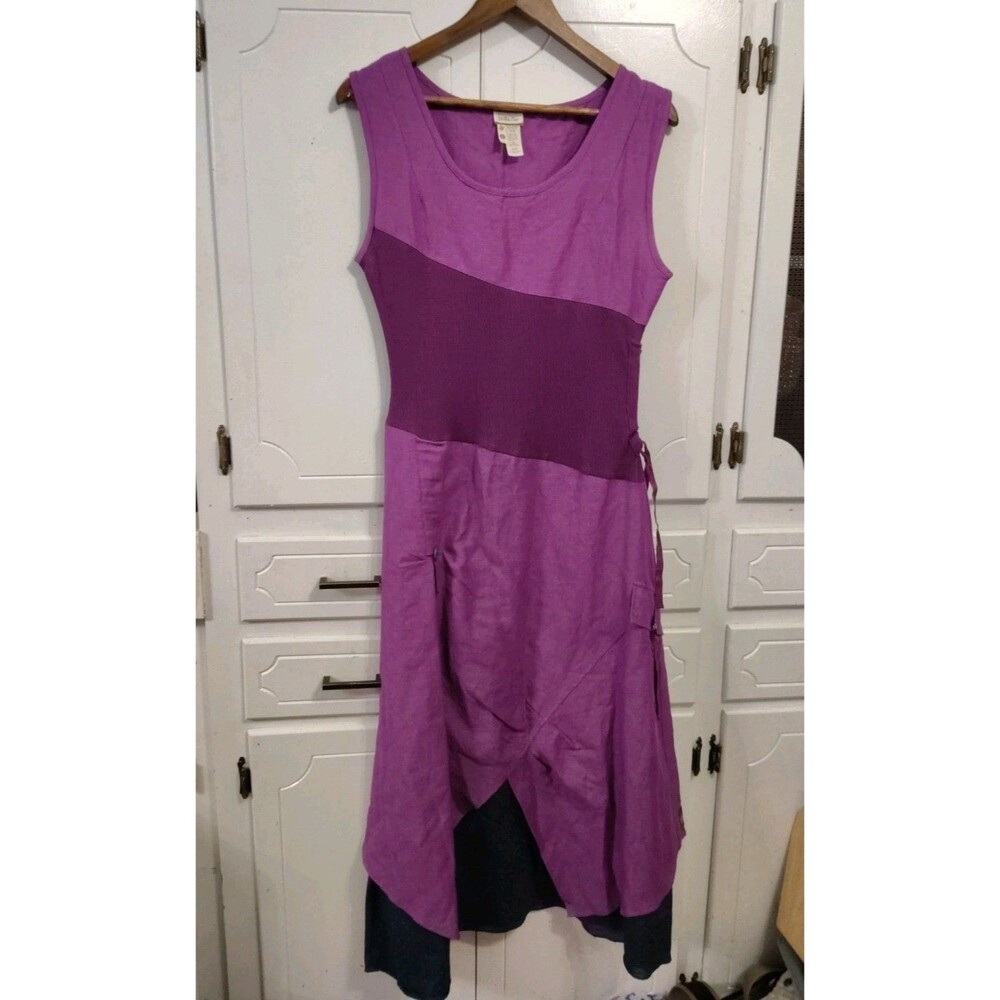 Matilda Jane Ekaterina Purple Linen Sleeveless Midi Dress Lg Witchy Gypsy Boho